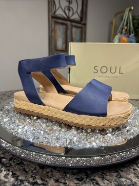 SOUL Naturalizer Deara Navy Braided Espadrille Platform Sandals NEW 9.5